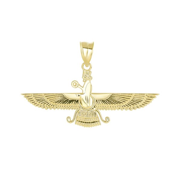 10k Solid Gold Persian God Faravahar Pendant - Yellow, Rose, or White Gold
